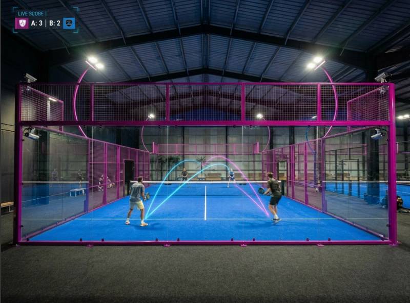 Court de padel full panoramique équipé du système vidéo Splash pour analyse et coaching en temps réel