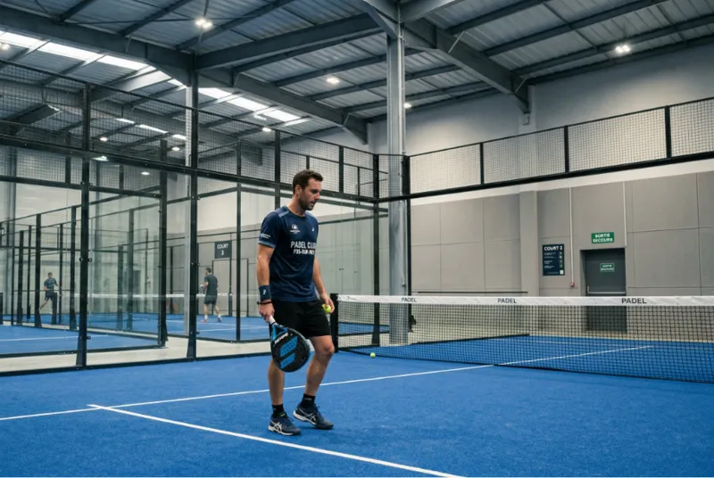 Club de padel indoor près de Port-de-Bouc avec ambiance bar conviviale, terrains couverts et cadre idéal pour jouer à Fos-sur-Mer après le travail ou entre amis.